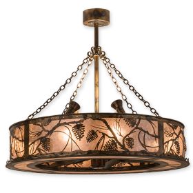 44" Wide Meyda Whispering Pines Burnished Antique Copper Finish with Burnished Antique Copper Blades and Light Kit