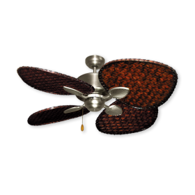 48" Palm Breeze II Tropical Ceiling Fan - Satin Steel w/ Dark Woven Bamboo