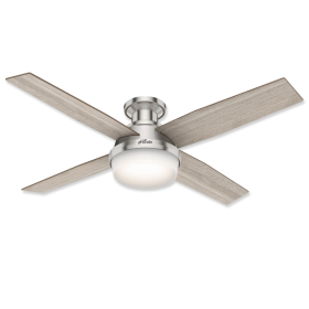52" Hunter Dempsey Low Profile Brushed Nickel Finish with Light Gray Oak / Natural Wood Reversible Blades and Light Kit
