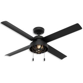 52" Hunter Spring Mill Outdoor Ceiling Fan With LED Module - 50336 - Flat Matte Black