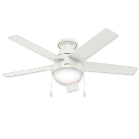 46" Hunter Anslee Low Profile Fresh White Finish with Fresh White / Natural Wood Reversible Blades and Light kit