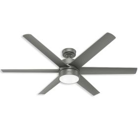 60" Hunter Solaria Outdoor Ceiling Fan With LED Module - 59625 - Matte Silver