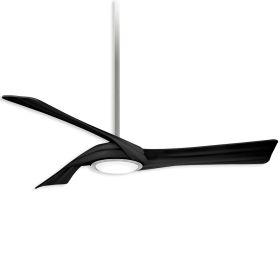 60" Minka Aire Curl - LED Damp Outdoor Ceiling Fan - Brushed Nickel Finish with Coal Blades and LED light kit