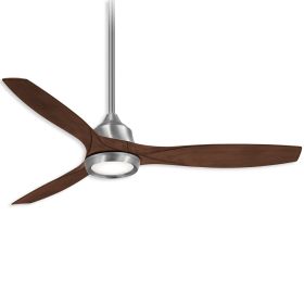 60" Minka Aire Skyhawk Dry Indoor LED Ceiling Fan - Brushed Nickel Finish with Hand Carved Wood Dark Maple Blades and LED light kit