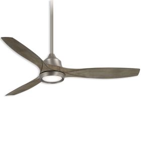 60" Minka Aire Skyhawk Dry Indoor LED Ceiling Fan - Burnished Nickel Finish with Hand Carved Wood Driftwood Blades and LED light kit