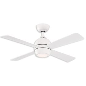 44" Fanimation Kwad Dry Indoor LED Ceiling fan - Matte White finish with Matte White blades and LED light kit