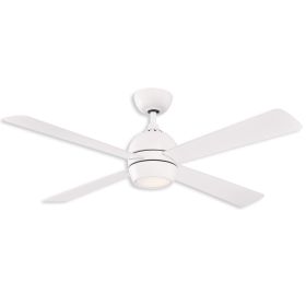 52" Fanimation Kwad Dry Indoor LED Ceiling Fan - matte white finish with matte white blades and LED light kit