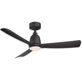 44" Fanimation Kute Damp Outdoor Ceiling Fan - FPD8547BL - black finish with black blades shown with LED light kit
