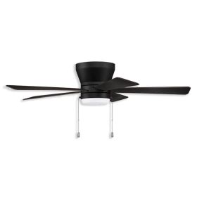 52" Craftmade Merit LED Flush Ceiling Fan - flat black finish with flat black/greywood blades